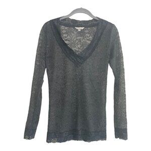 Womens ~SEE THRU SOUL~ Size Small~  Gray V Neck Lace Top